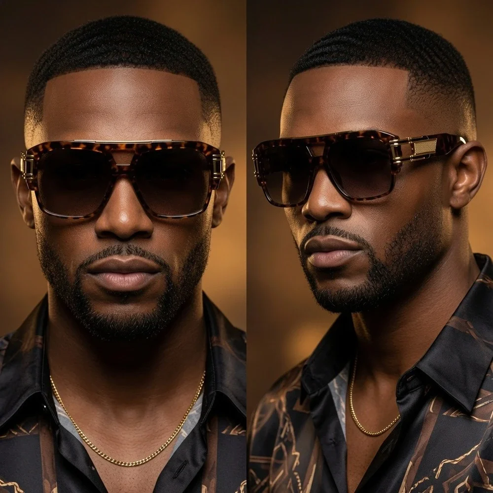 Luxury Designer Oversized Square Sunglasses Gold Metal Frame Gradient Men Shades